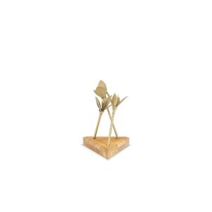 Napkin Holder In Matt Gold Brass With Its Wooden Base. Contemporary. Ls5957309m