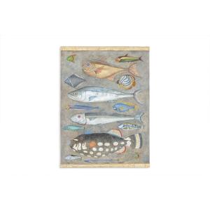 Toile Peinte Représentant Une Planche De Poissons. Travail Contemporain. Ls6027911a