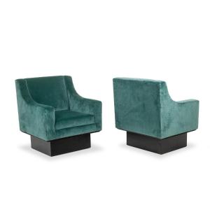 Pair Of “club” Armchairs, Cubic In Shape. 1940s. Ls44012009p