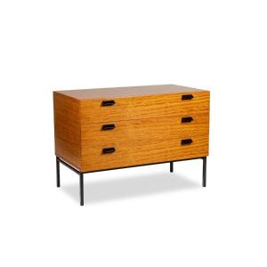 André Monpoix. Commode En Merisier Blond Vernis. Années 1960. Ls62821109m