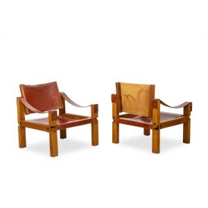 Pierre Chapo. Pair Of S10x Model Armchairs In Elm. Circa 1970. Ls63302609p