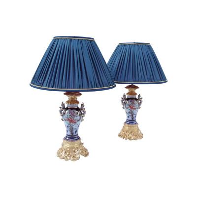 Pair Of Valentine Porcelain Lamps, Late 19th Century - Ls3458961