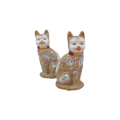 Paire de sculptures « Chats » en faïence chinoise, XXème siècle - LS3447321