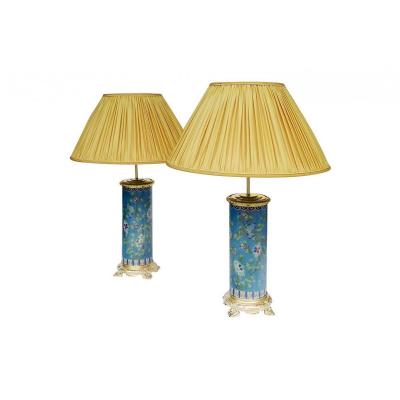 Pair Of Cloisonne Enamel Lamps With Gilt Bronze Mounting, Circa 1900 - Ls3566931