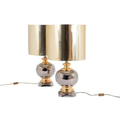Pair Of Gilt And Silver Luster Glazed Ceramic Ball Lamps, Circa 1960 - Ls3297/3731/251