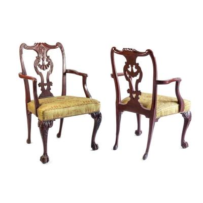 Pair Of Chippendale Style Armchairs In Red Lacquered Wood, Circa 1880 - Ls3049b1251