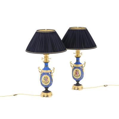 Pair Of Neoclassical Style Porcelain Lamps, Napoléon III Period - Ls40641431