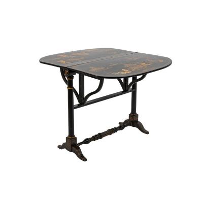 Table à Abattant De Style Chinoisant En Bois Laqué Noir, XIXe Siècle - Ls3540551