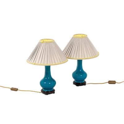 Pol Chambost, Paire De Petites Lampes En Céramique Et Bronze Doré, XXème Siècle - Ls4372397