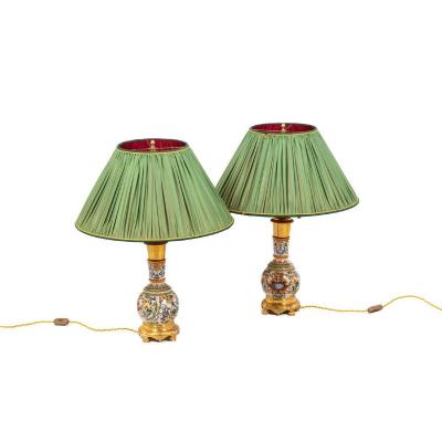 Pair Of Lamps In Gien Porcelain, 19th Century - Ls4386621