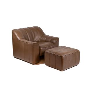 Fauteuil et son ottoman en cuir, années 1970, LS48011051