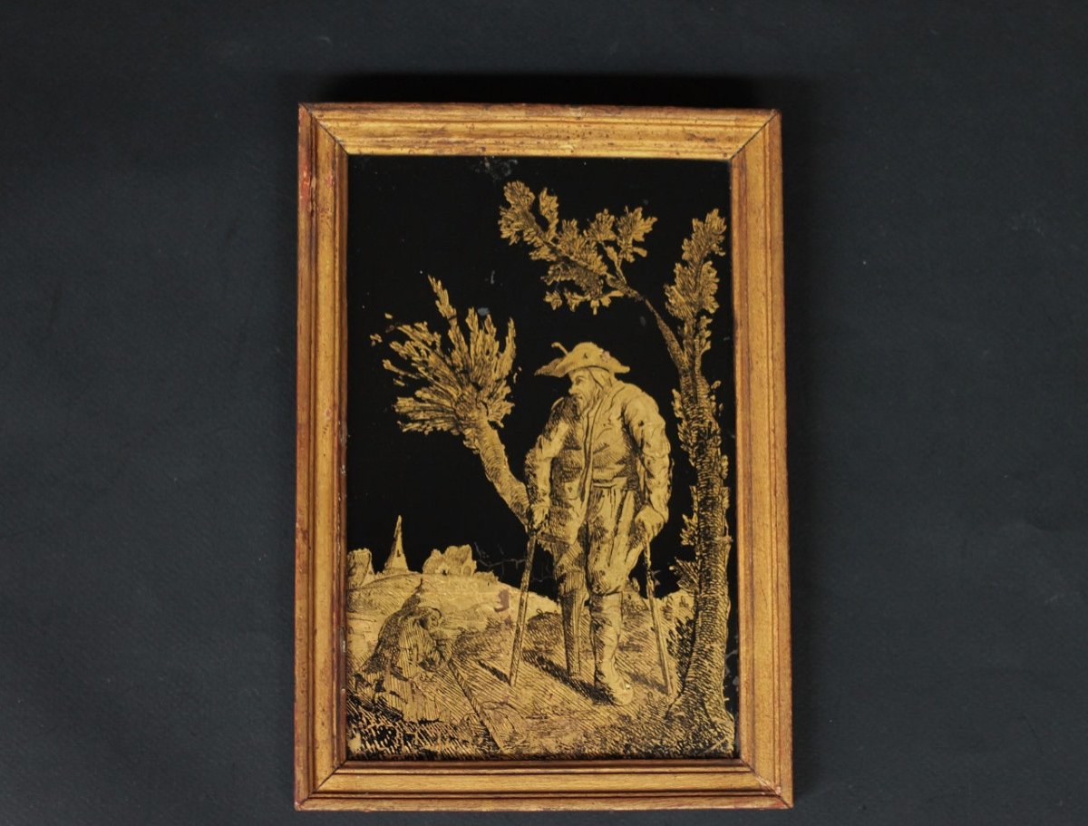 Painting Fixed Under Glass In Gold Leaf, Second Half Of The 18th C.