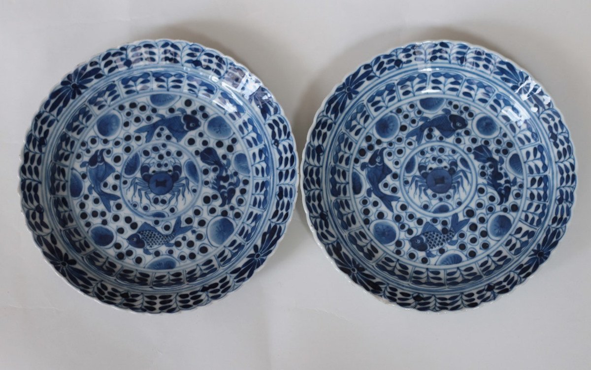 Deux Sorbets En Porcelaine Chine à Décor Bleu Et Blanc. Epoque Kangxi (1162-1722). Fin 17eme S.-photo-4