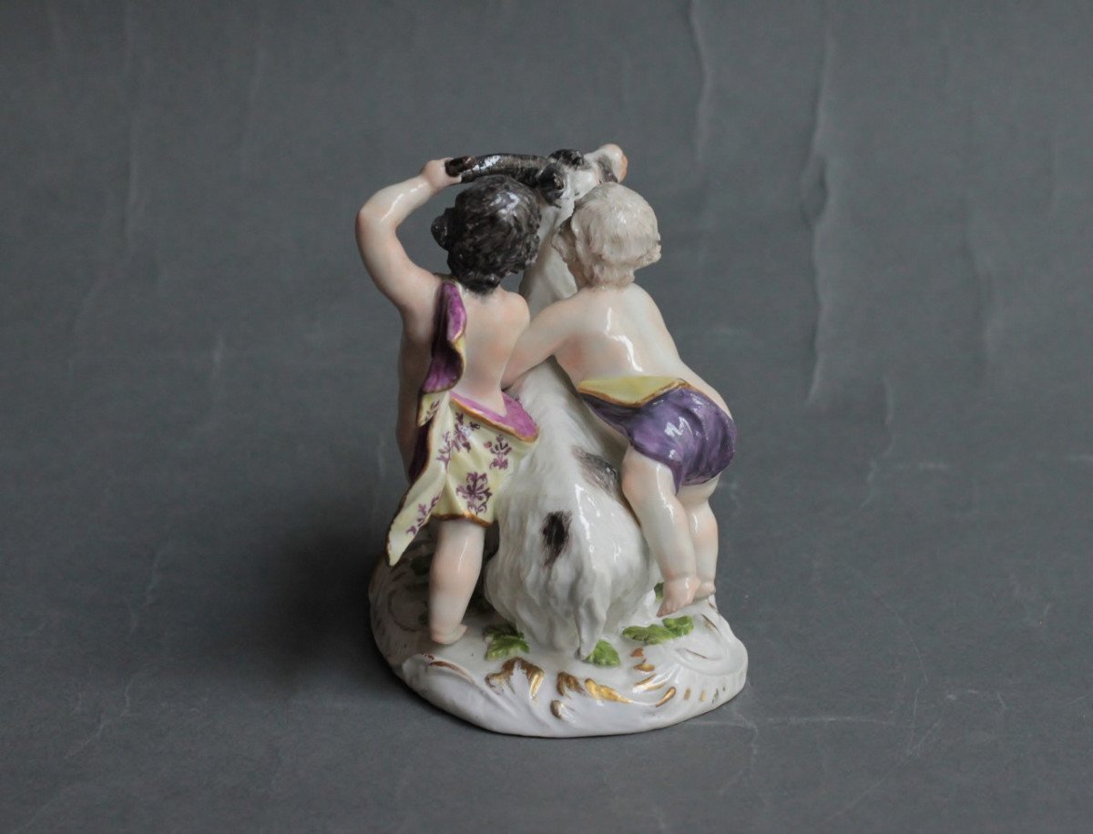 Meissen Porcelain Group Of Children Playing With A Goat, Circa 1755, 18th Century.-photo-2