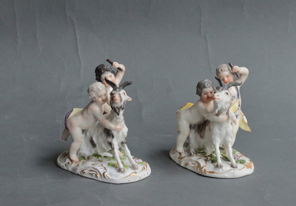 Meissen Porcelain Group Of Children Playing With A Goat, Circa 1755, 18th Century.-photo-1