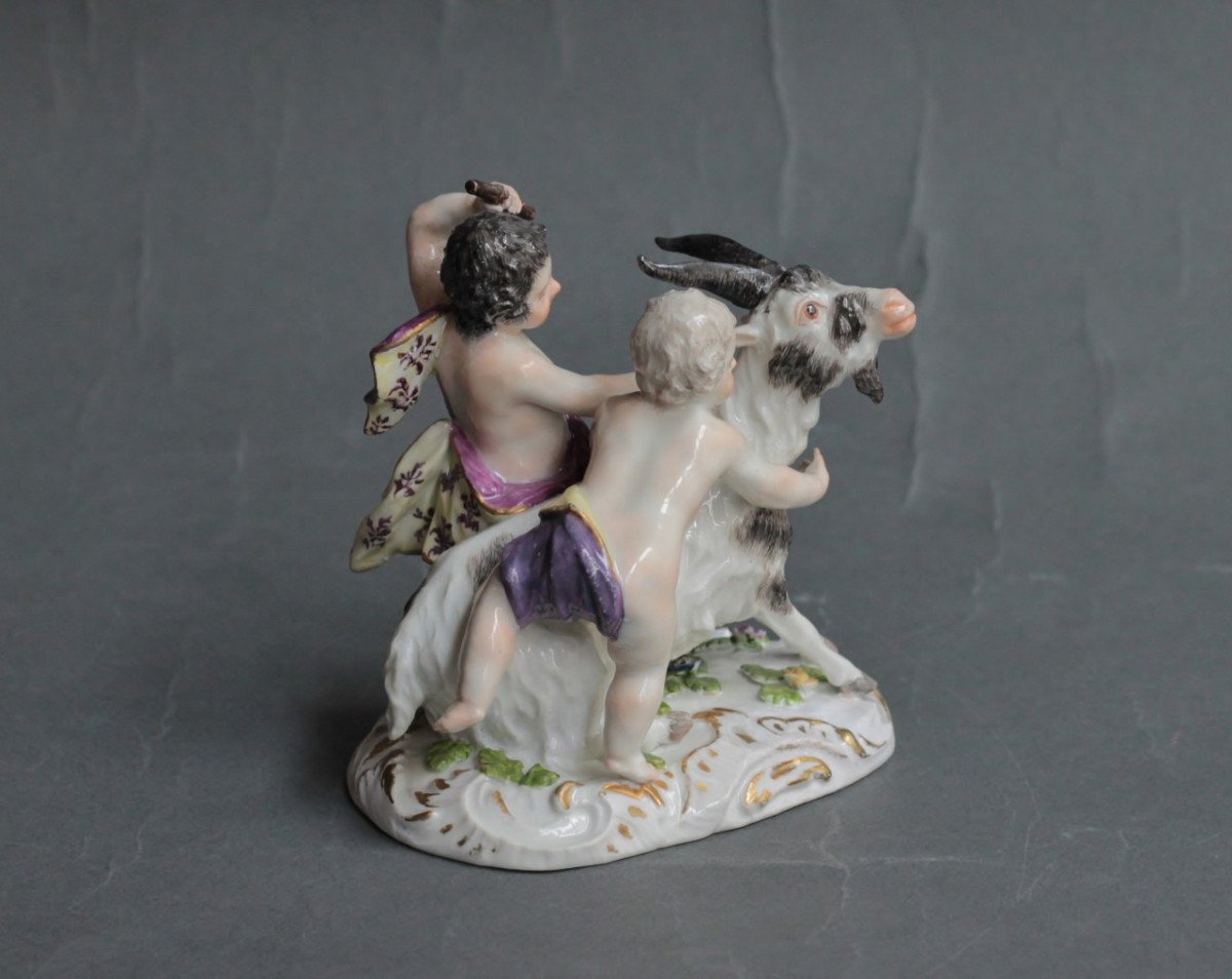 Meissen Porcelain Group Of Children Playing With A Goat, Circa 1755, 18th Century.-photo-4