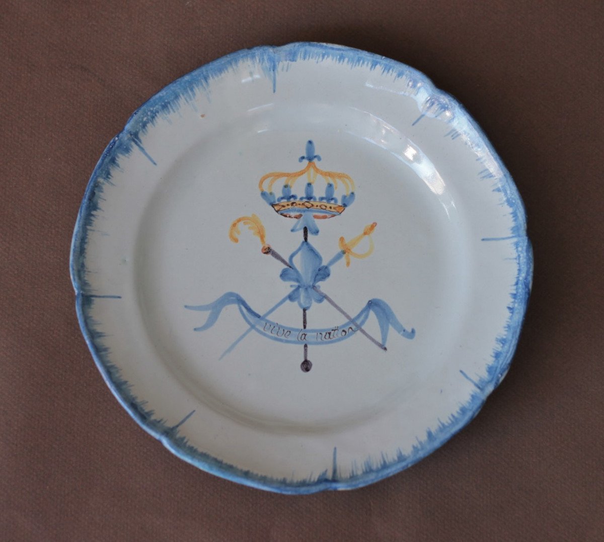 Earthenware Plate From Bois d'Epense - Les Islettes With Revolutionary Vive La Nation, 18th C.