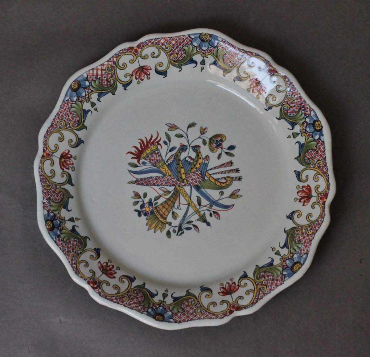 Rouen Earthenware Plate With Quiver Decor, Eighteenth Century.-photo-2