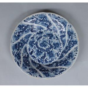 Chinese Porcelain Dish Decorated In Blue Shades, Kangxi Period (1662-1722).