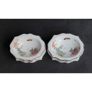 Pair Of Meissen Porcelain Salt Cellars (saxony) With Kakiemon Decor. 18th C.