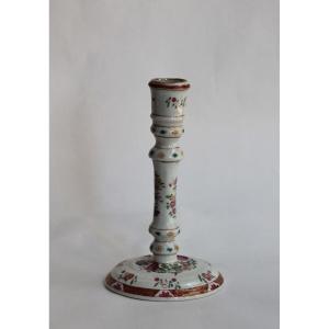 Chinese Porcelain Candlestick With Famille Rose Decor. Qianlong Period, 18th Century.