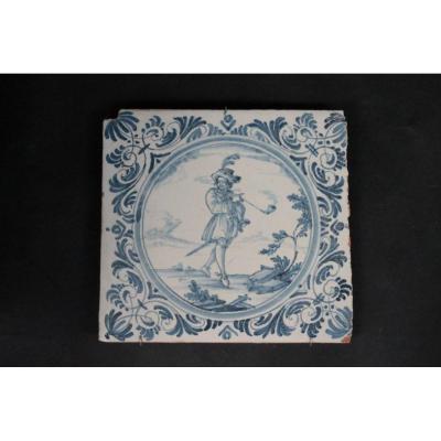 Large Tile In Earthenware From Lyon, 18th