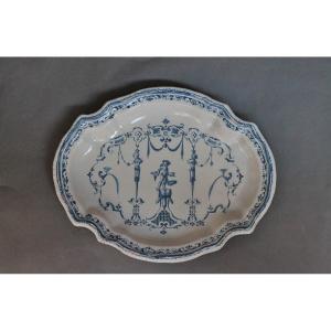 Oval Dish In Earthenware From Lyon, Bérain Decor, Eighteenth Century.