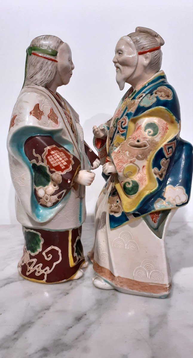 Pair Of Japanese Porcelain Statuettes Representing 2 Masked Theater Actors. -photo-4