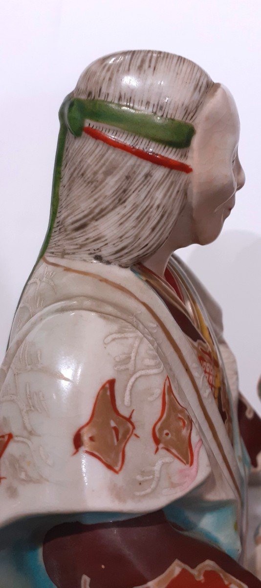 Pair Of Japanese Porcelain Statuettes Representing 2 Masked Theater Actors. -photo-2