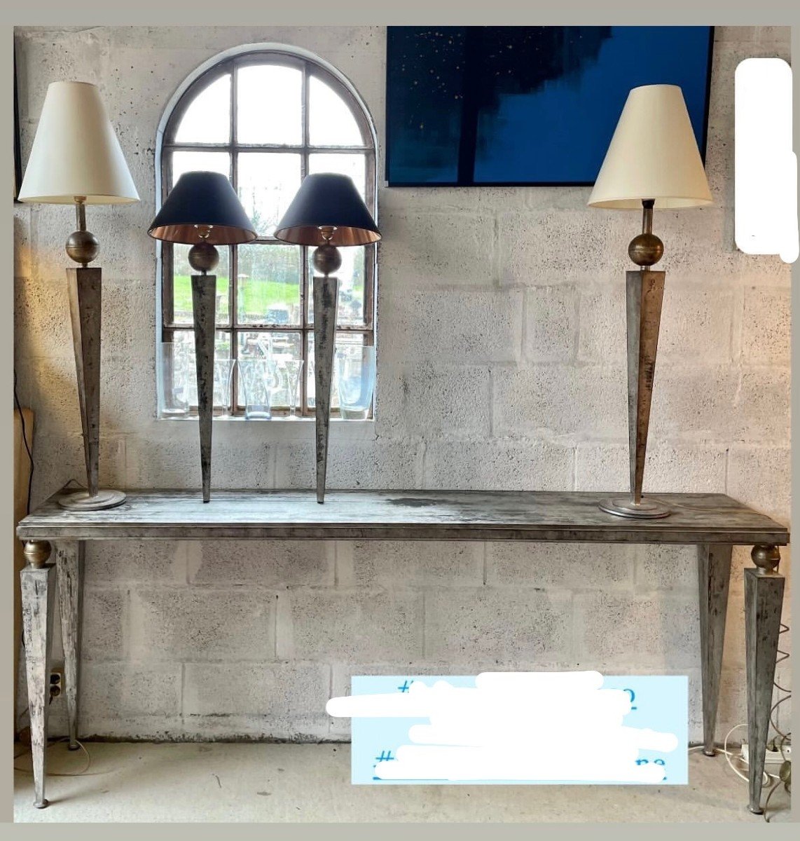 Art Deco Set Including A Large Console, A Pair Of Lamps And Two Torchiere Wall Lights-photo-2