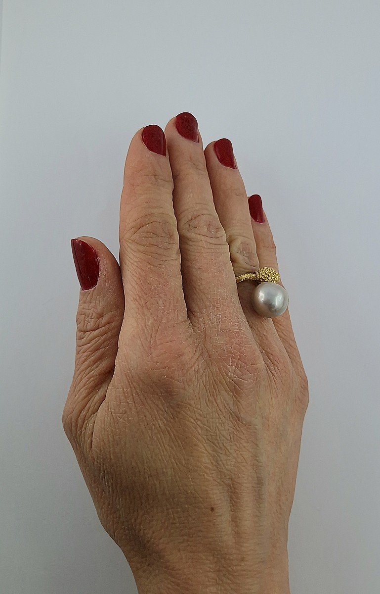 Ring Toi Et Moi South Sea Pearl On Granulated Yellow Gold-photo-8