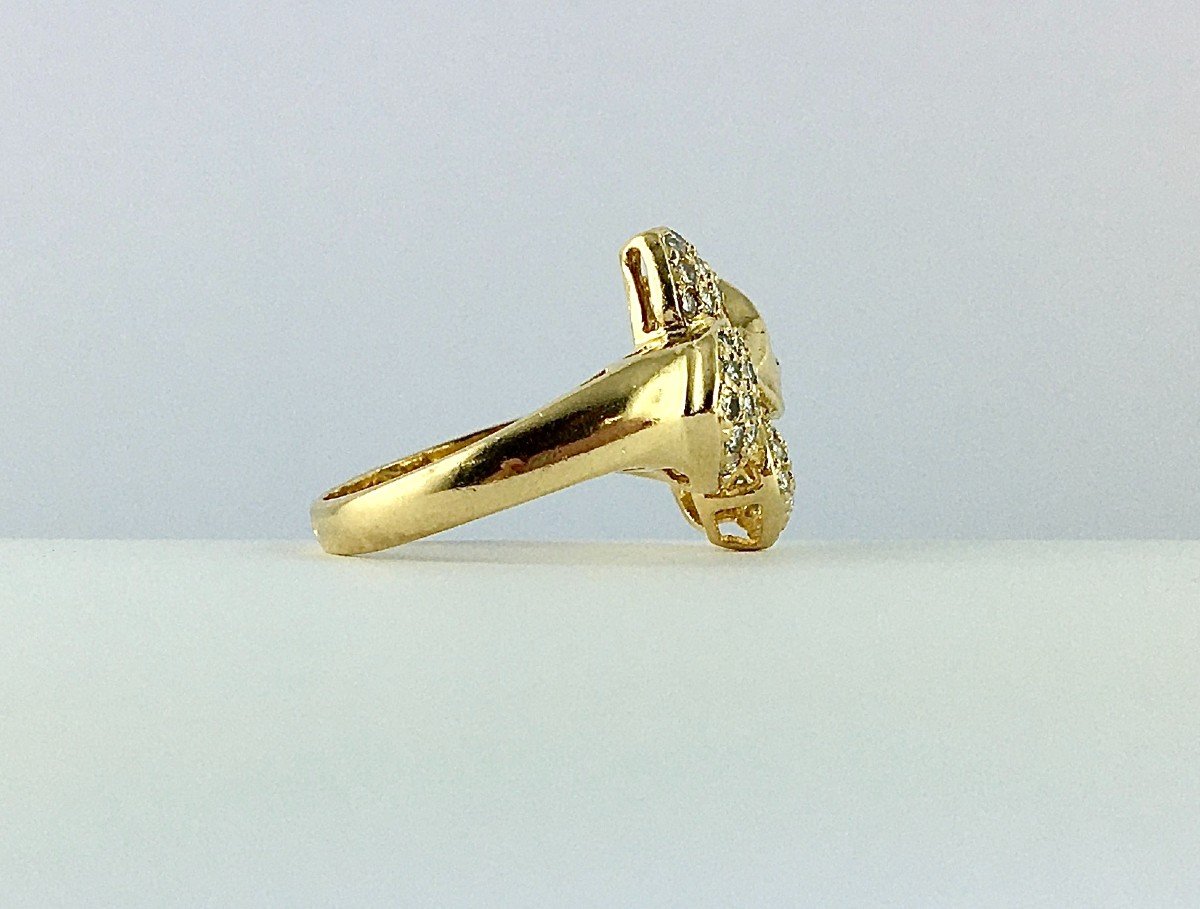 Plant Motif Ring With Brilliant Cut Diamonds And Baguettes In Yellow Gold-photo-4