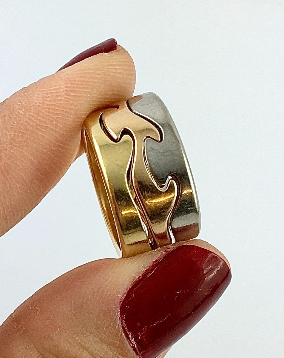 Georg Jensen Fusion Ring By Nina Koppel Yellow, Pink And White Gold, Puzzle Patterns-photo-3