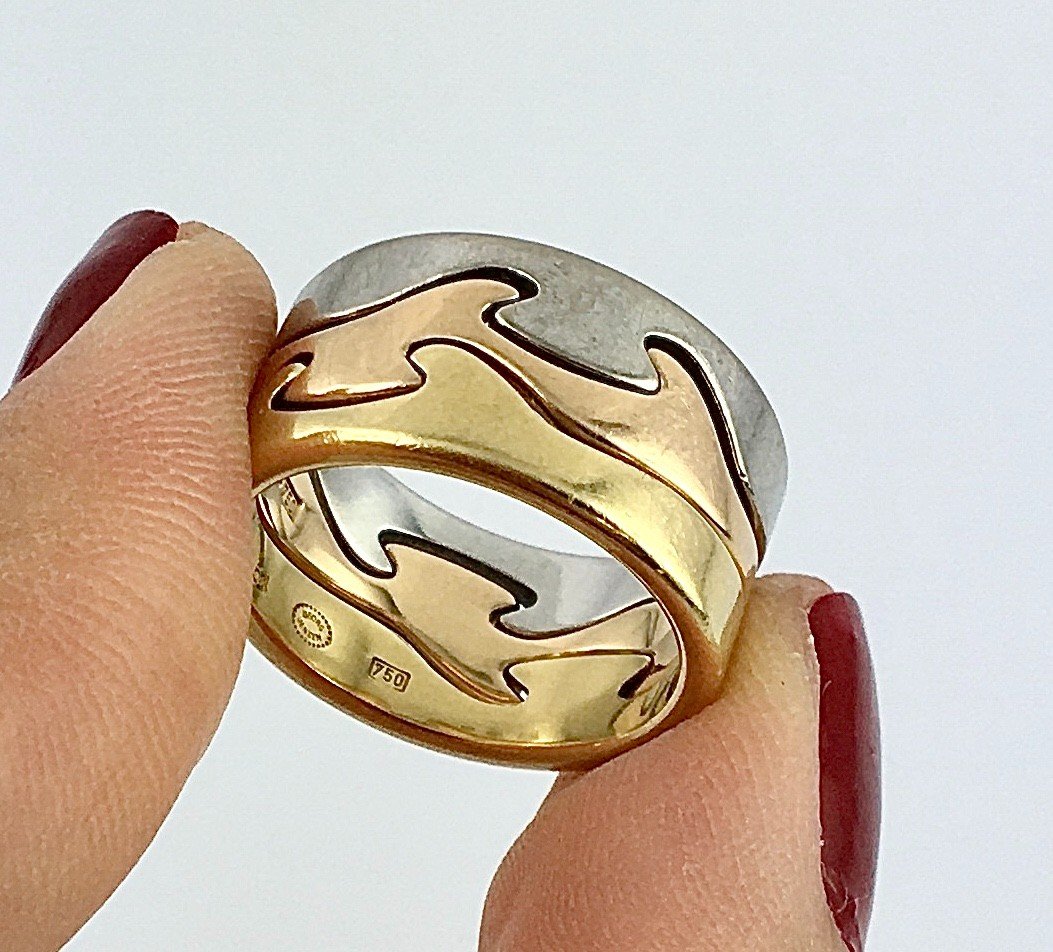 Georg Jensen Fusion Ring By Nina Koppel Yellow, Pink And White Gold, Puzzle Patterns-photo-4