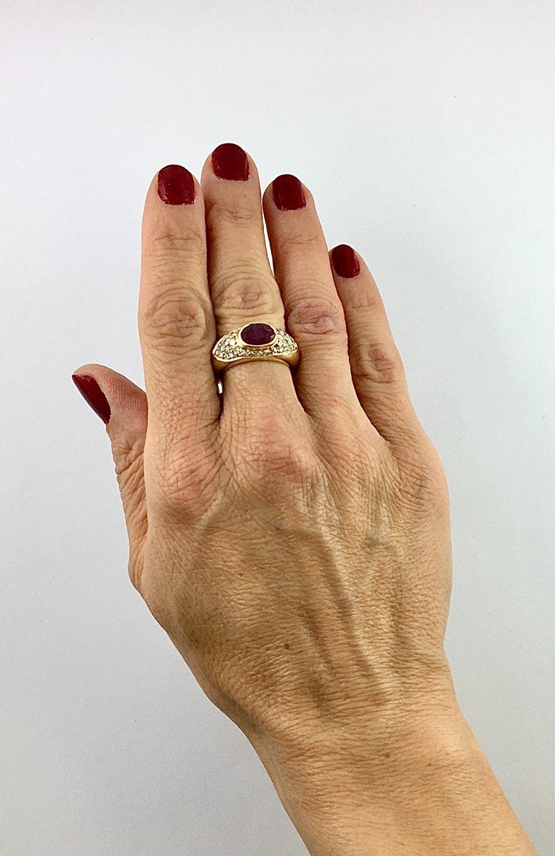 Ruby And Diamond Paving Bangle Ring On Yellow Gold-photo-3