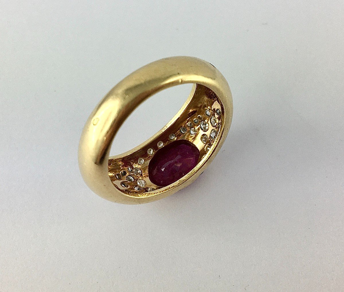 Ruby And Diamond Paving Bangle Ring On Yellow Gold-photo-8