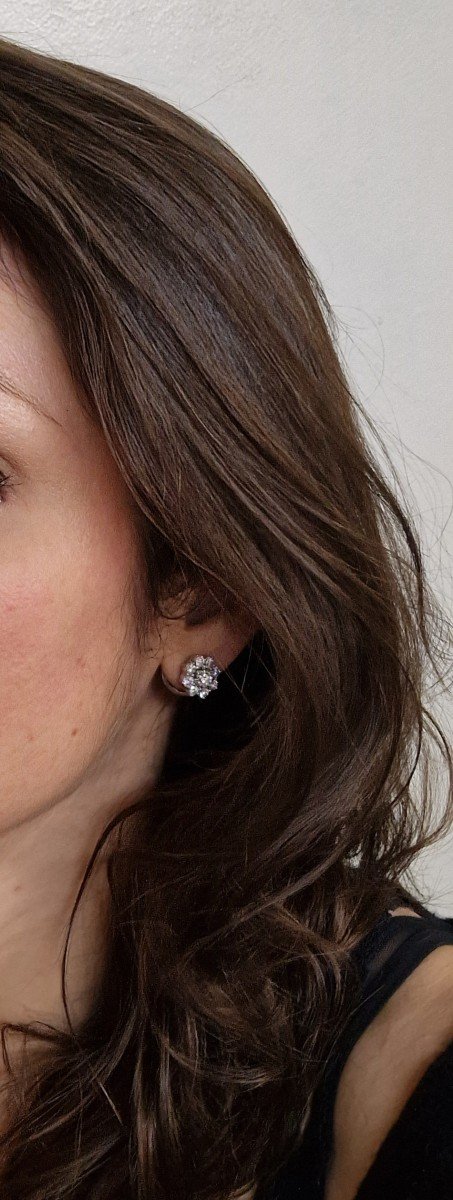 Daisy Diamond Earrings Surrounding Brilliant Cut Diamonds In White Gold-photo-4