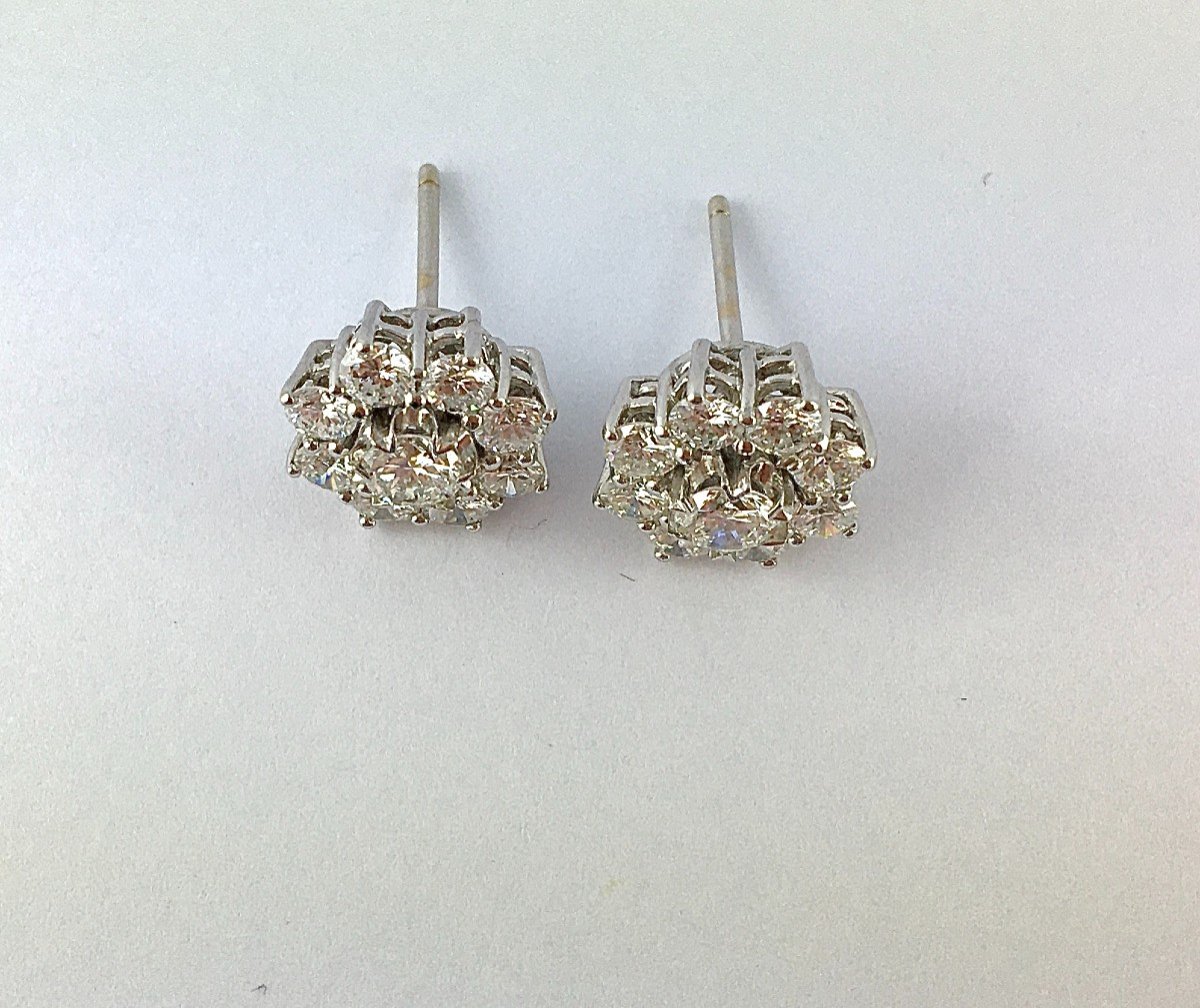 Daisy Diamond Earrings Surrounding Brilliant Cut Diamonds In White Gold-photo-2