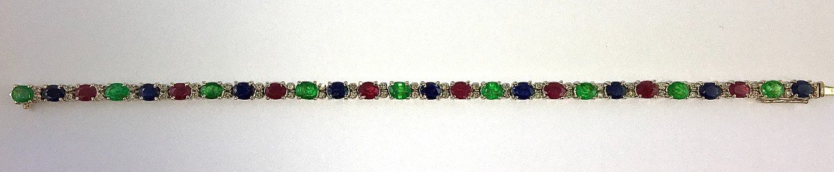 Ruby Sapphires Emeralds And Diamonds Line Bracelet On White Gold-photo-3