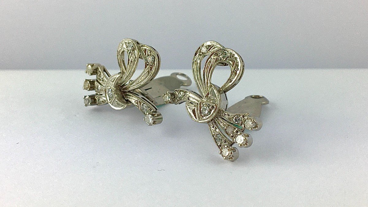 60s Diamond Knot Clip-on Earrings In White Gold-photo-3
