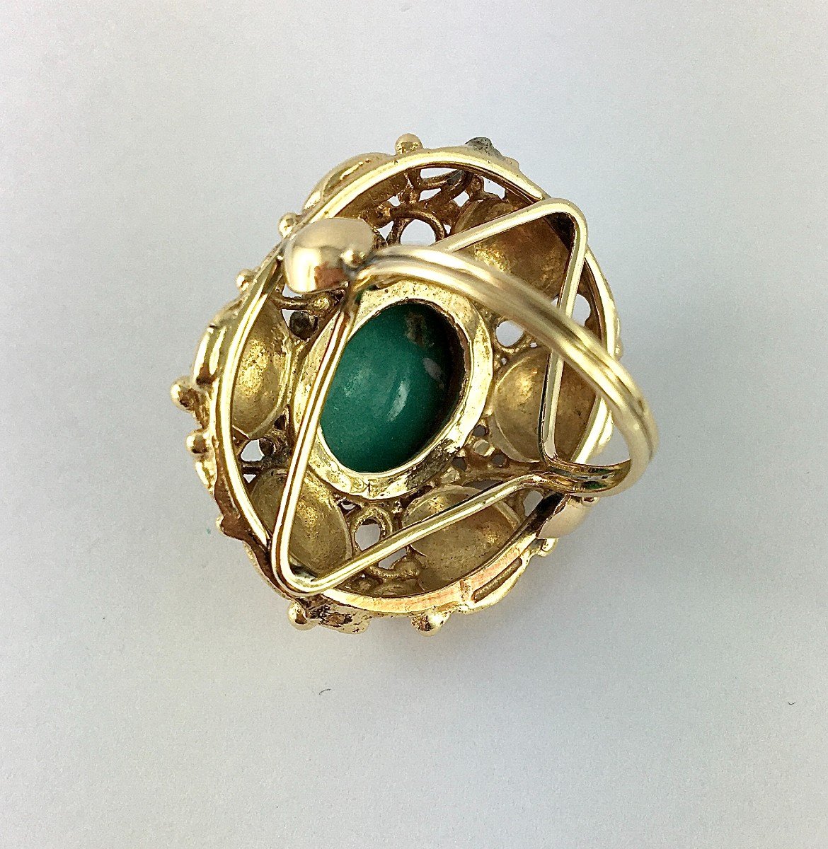 Bague Végétale à Palmettes, Cabochon De Turquoise Sur Or Jaune-photo-8