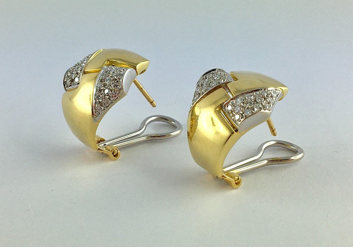 Half Hoop Earrings Paved With Diamonds On Yellow And White Gold-photo-1
