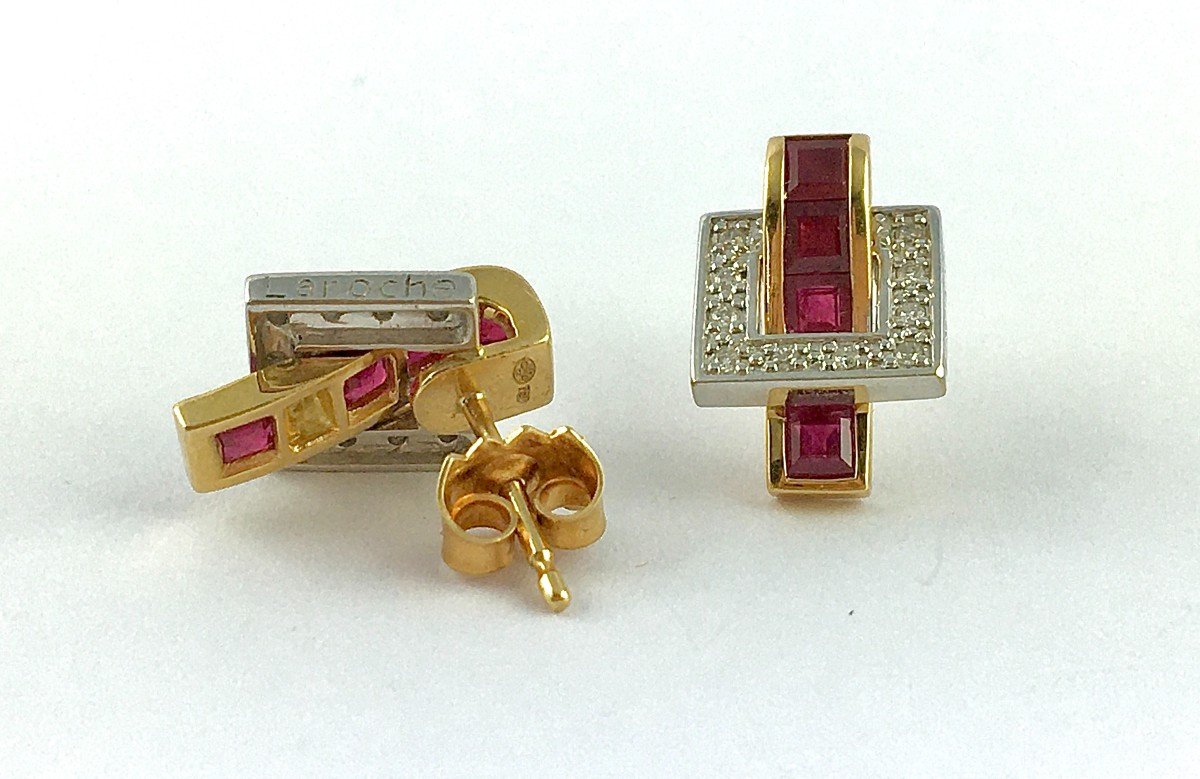 Guy Laroche Earrings Calibrated Fine Rubies On Yellow Gold And Diamonds On White Gold-photo-1