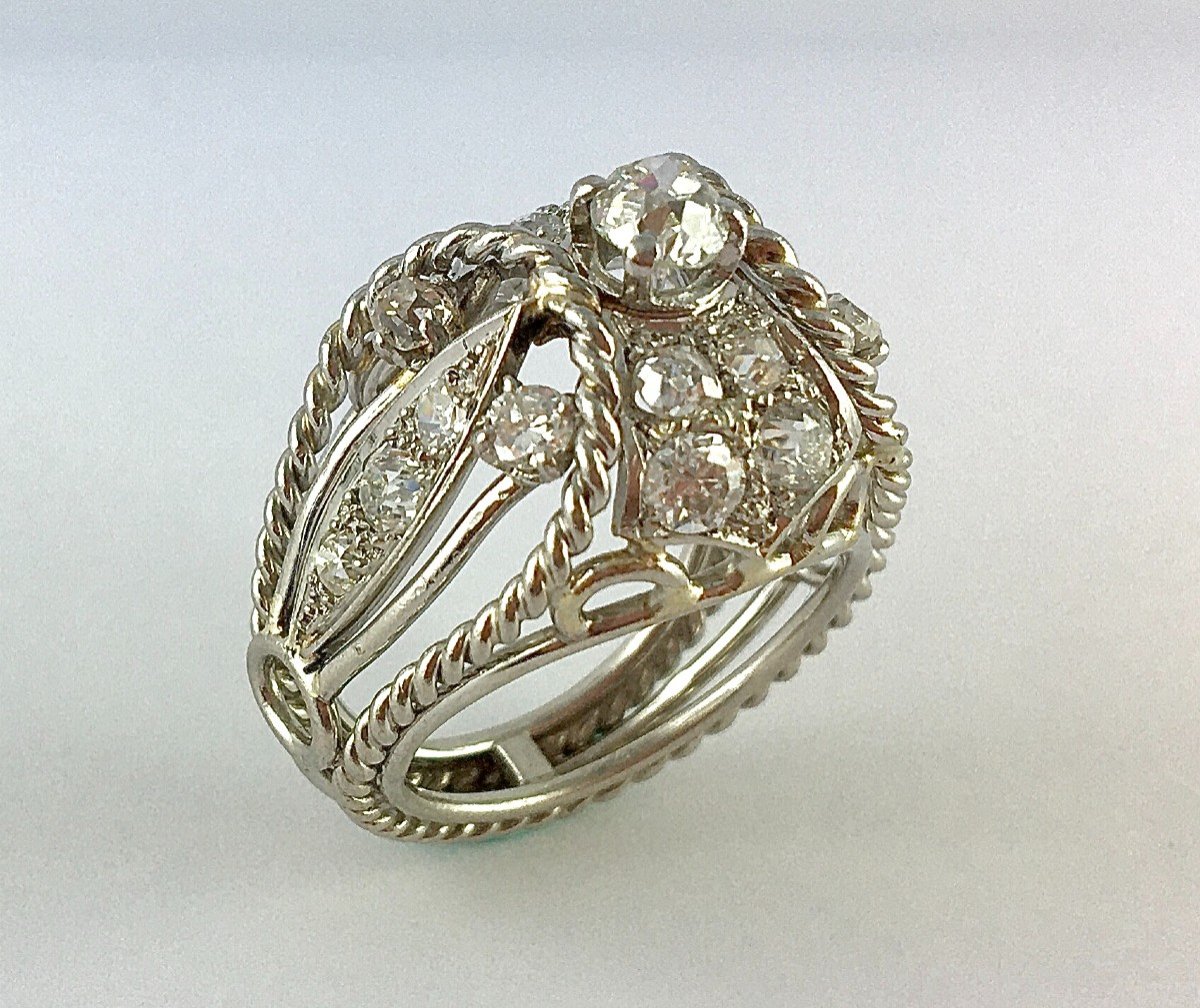 Vintage Openwork Dome Ball Diamond Ring On Platinum-photo-4