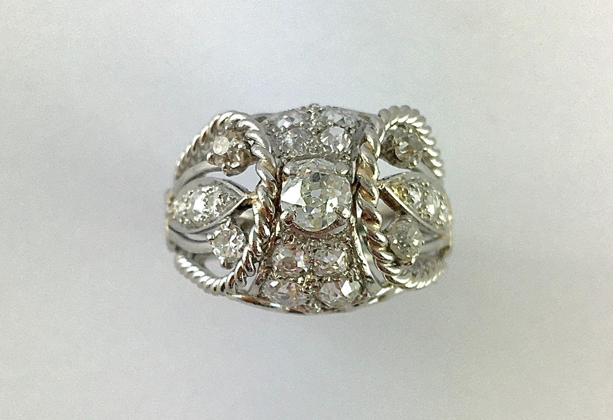 Vintage Openwork Dome Ball Diamond Ring On Platinum-photo-1