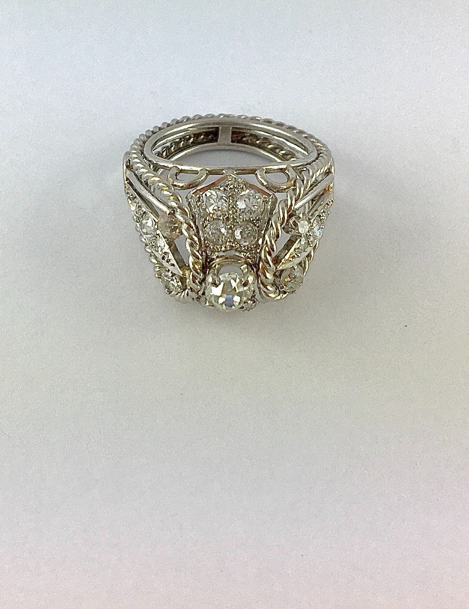 Vintage Openwork Dome Ball Diamond Ring On Platinum-photo-5