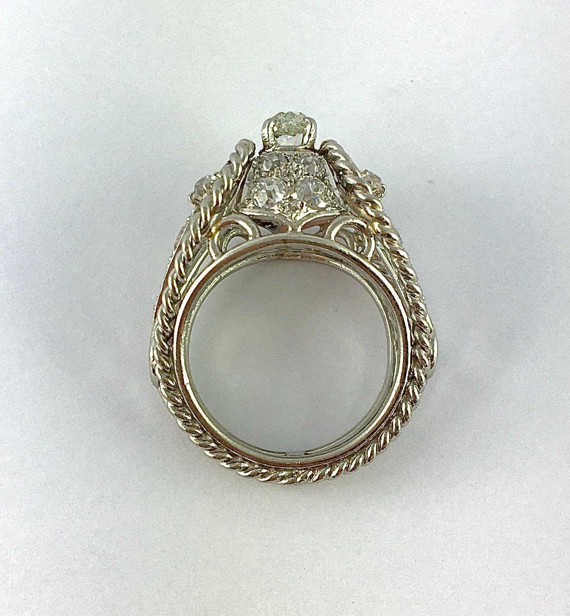 Vintage Openwork Dome Ball Diamond Ring On Platinum-photo-6