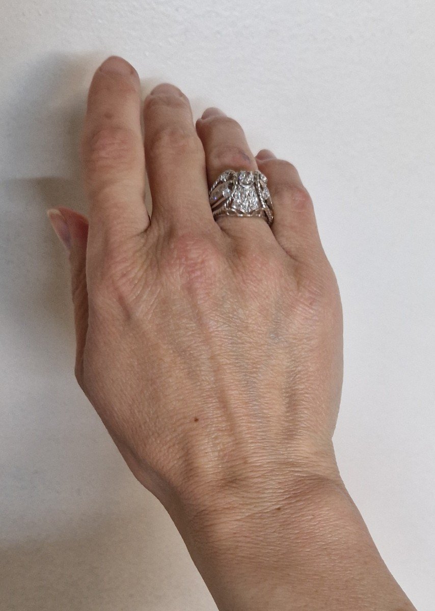 Vintage Openwork Dome Ball Diamond Ring On Platinum-photo-8