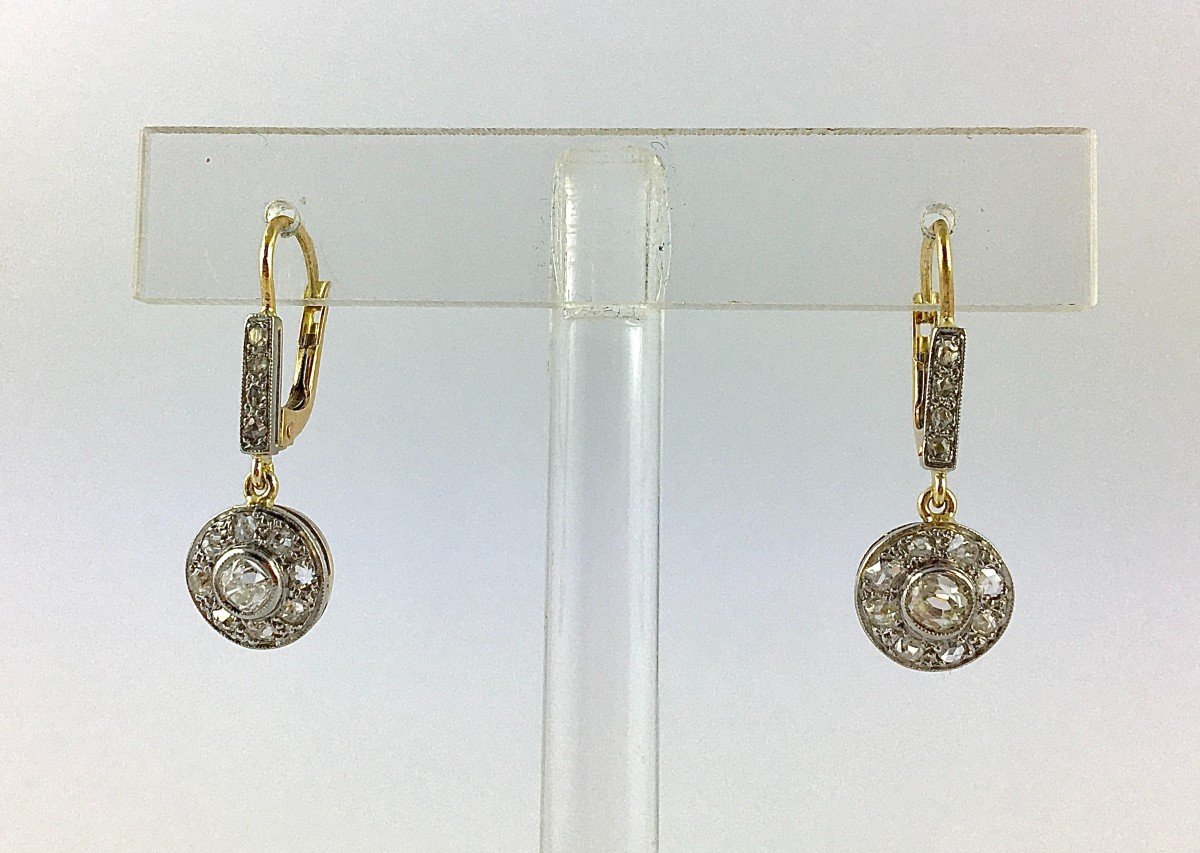Art Deco Style Diamond Sleeper Drop Earrings On Two Golds-photo-3