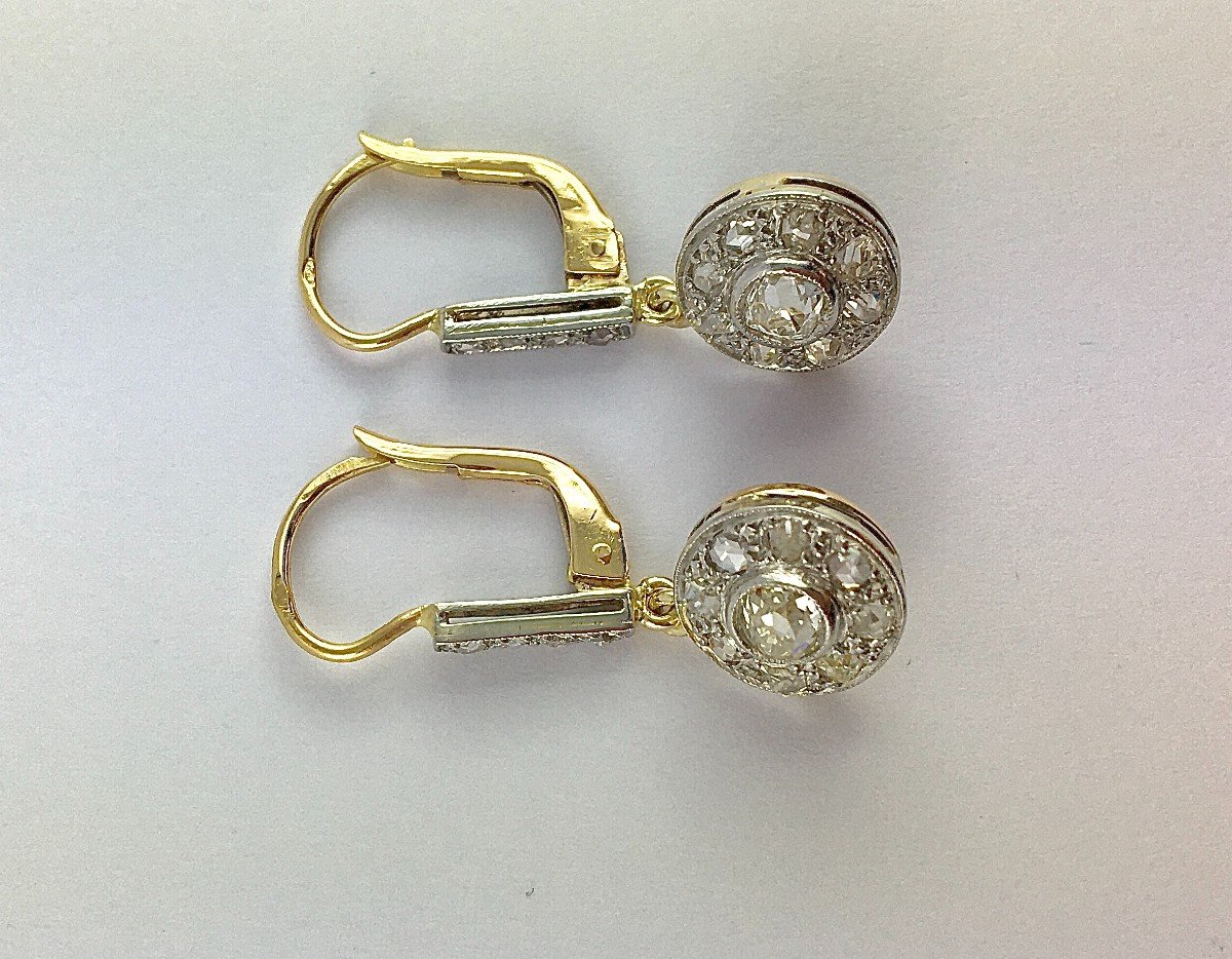 Art Deco Style Diamond Sleeper Drop Earrings On Two Golds-photo-2